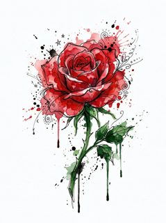 watercolor red rose