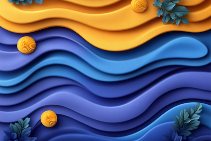 Abstract Wave Pattern with Floral and Circular Accents