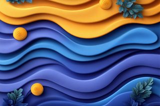Abstract Wave Pattern with Floral and Circular Accents