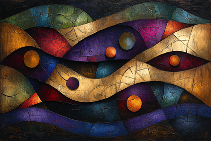 Abstract Wavy Golden Purple Orbs