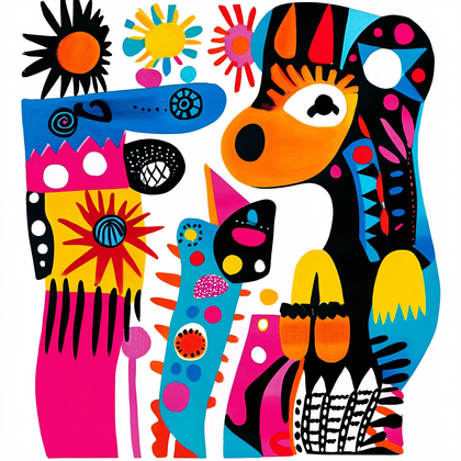 Abstract Whimsical Animal Scene