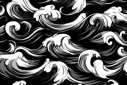 Abstract White Wave Pattern on Black Background