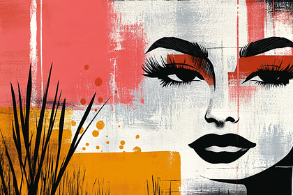 Abstract Woman Face with Geometric and Botanical Elements