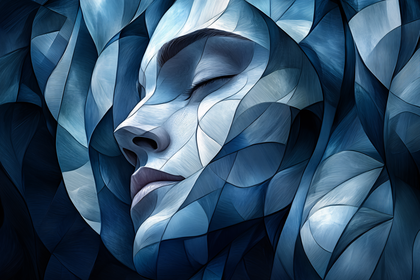 Abstract Woman Portrait in Blue Tones