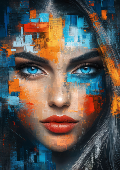 Abstract Woman Portrait With Pixelated Paint