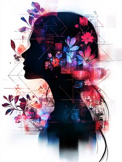 Abstract Woman Profile with Floral and Geometric Patterns