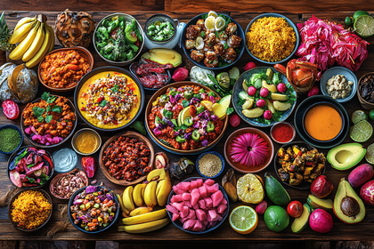 Abundant Feast On Wooden Table