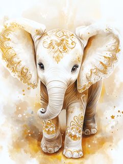 Adorable Baby Elephant with Golden Ornaments