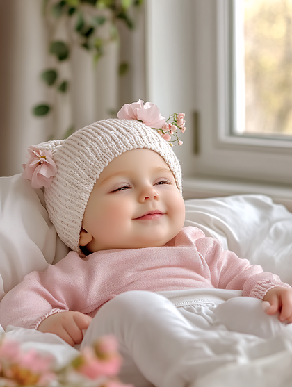 Adorable Baby Girl In Knitted Hat