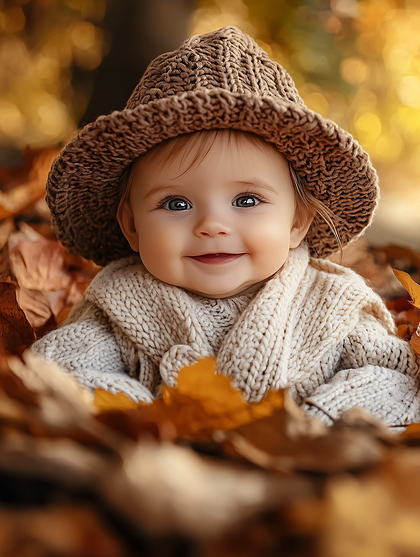 Adorable Baby In Autumn Leaves