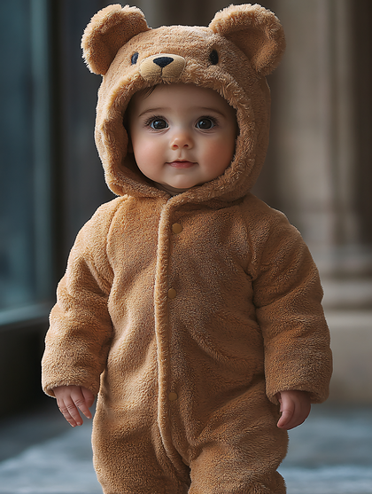 Adorable Baby In Bear Onesie