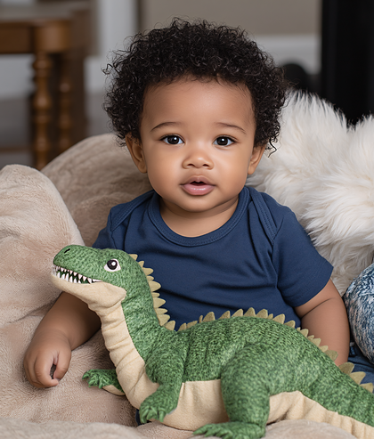 Adorable Baby with Dinosaur Toy