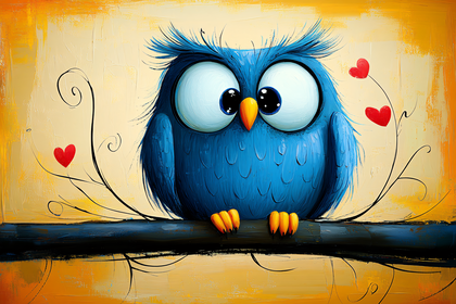 Adorable Blue Owl with Hearts
