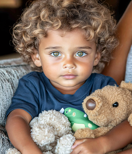 Adorable Child with Stuffed Animals