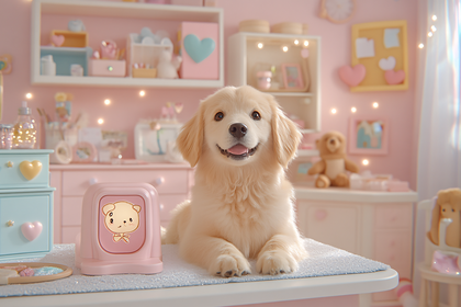 Adorable Golden Retriever Puppy In A Pink Nursery