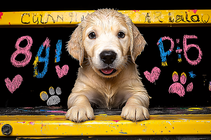 Adorable Golden Retriever Puppy With Chalk Art