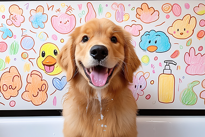 Adorable Golden Retriever Puppy with Colorful Background