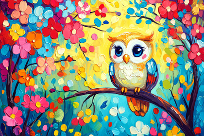 Adorable Owl in a Floral Garden