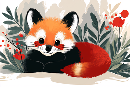Free Download Cute Red Panda with Floral Elements Vector