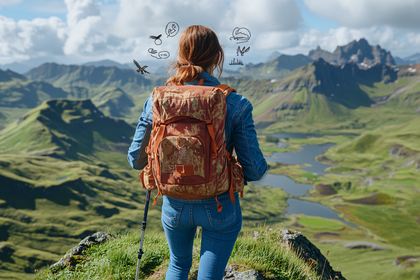 Adventurous Woman Hiker Admiring Mountain Vista