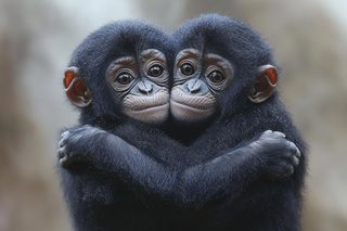 Affectionate Chimpanzee Cubs Hugging