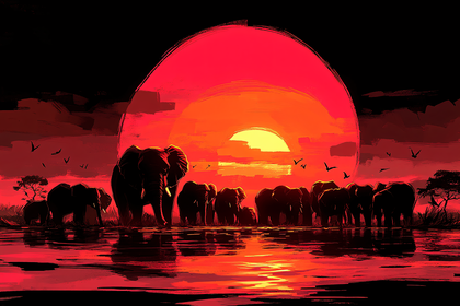 African Sunset Elephants