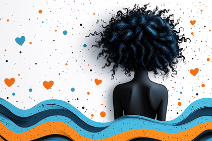 Afro Silhouette with Hearts and Waves