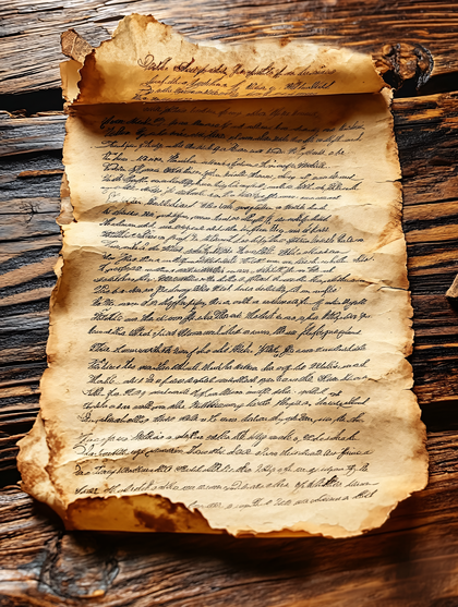 Aged Parchment on Wooden Surface
