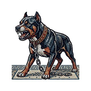 chained mosaic dog