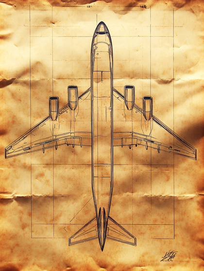 Airplane Blueprint On Parchment