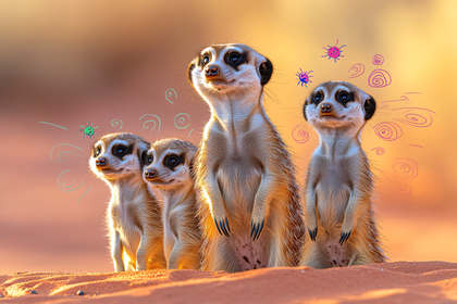 Alert Meerkat Family in Desert