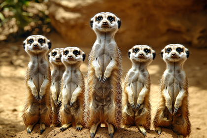 Alert Meerkat Troop Standing on Mound