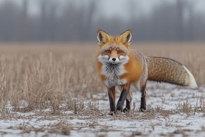 Alert Red Fox In Winter Field