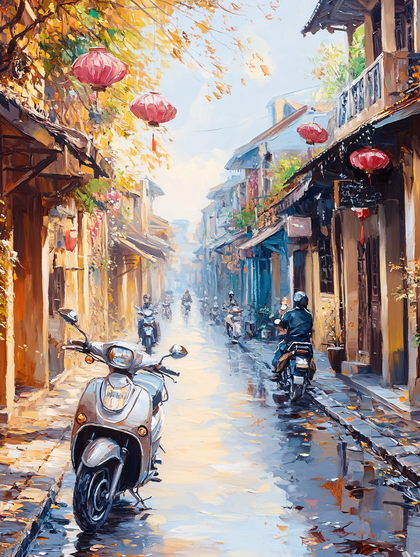 Alleyway Street Scene With Scooters