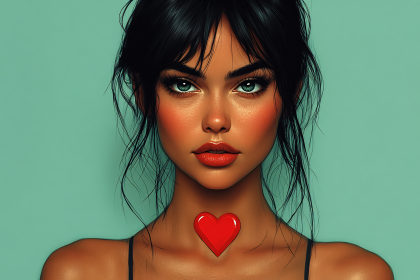 Alluring Woman with Heart Pendant