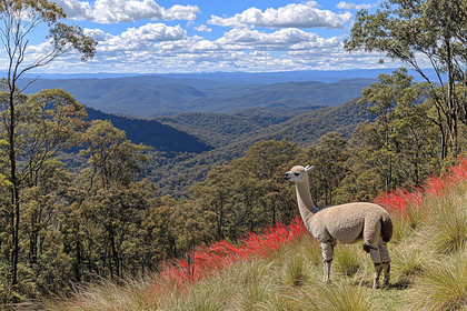 Alpaca Gazing Over Mountainous Vista