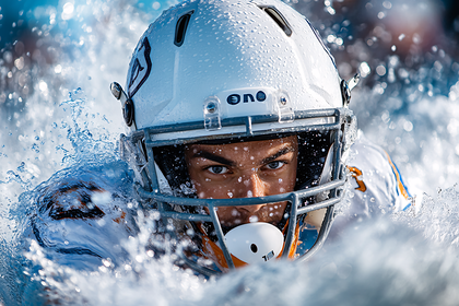 American Football Player Emerging From Water