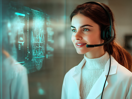 Analyst Examining Data On Glass Screen