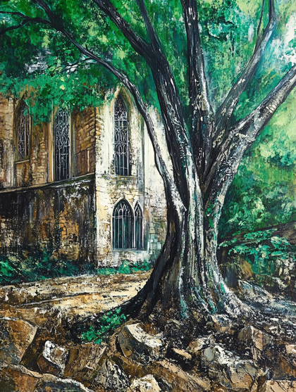 Ancient Building Obscured By Tree