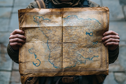 Ancient Map Held by Person