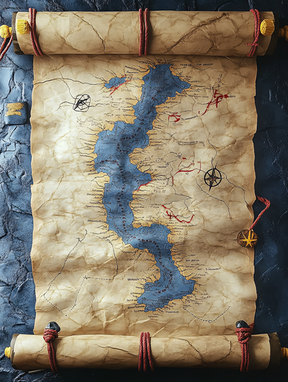 Ancient Map Scroll of Lake