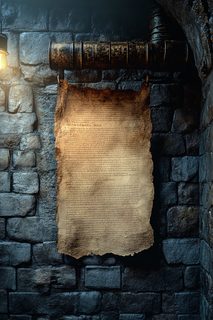 Ancient Scroll Hanging on Stone Wall