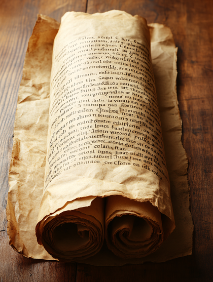 Ancient Scroll on Wooden Table
