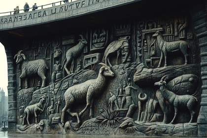 Ancient Stone Carving With Goats And Figures