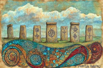 Ancient Stone Symbols with Decorative Band
