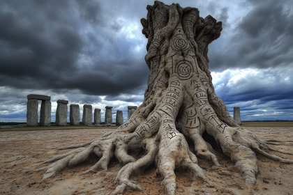 Ancient Tree Carvings and Stone Pillars