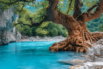 Ancient Tree Roots in Turquoise Water