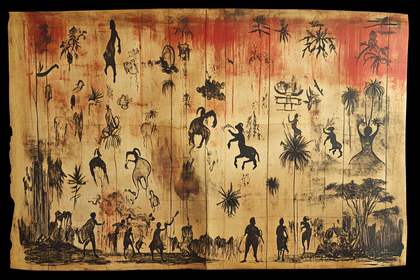 Ancient Tribal Scene On Parchment