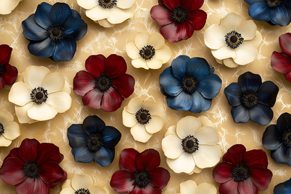 Anemone Flowers on Textured Gold Background