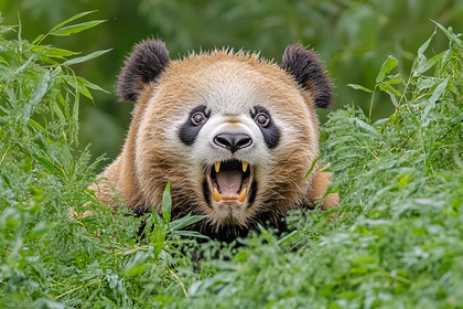 Angry Panda Growling In Bamboo Forest